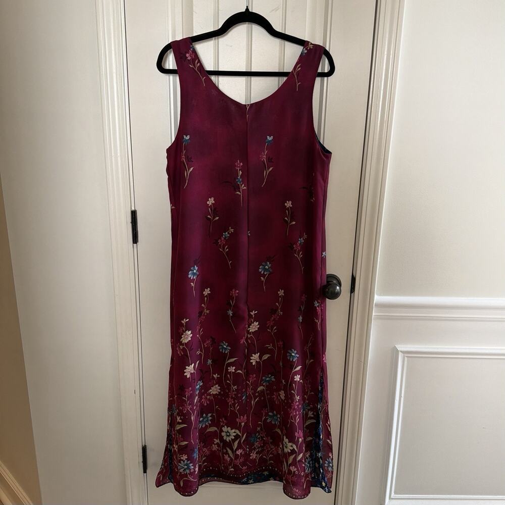 Women's Vintage 90s Reversible Floral Maroon & Blue Midi Dress - Picture 4 of 16